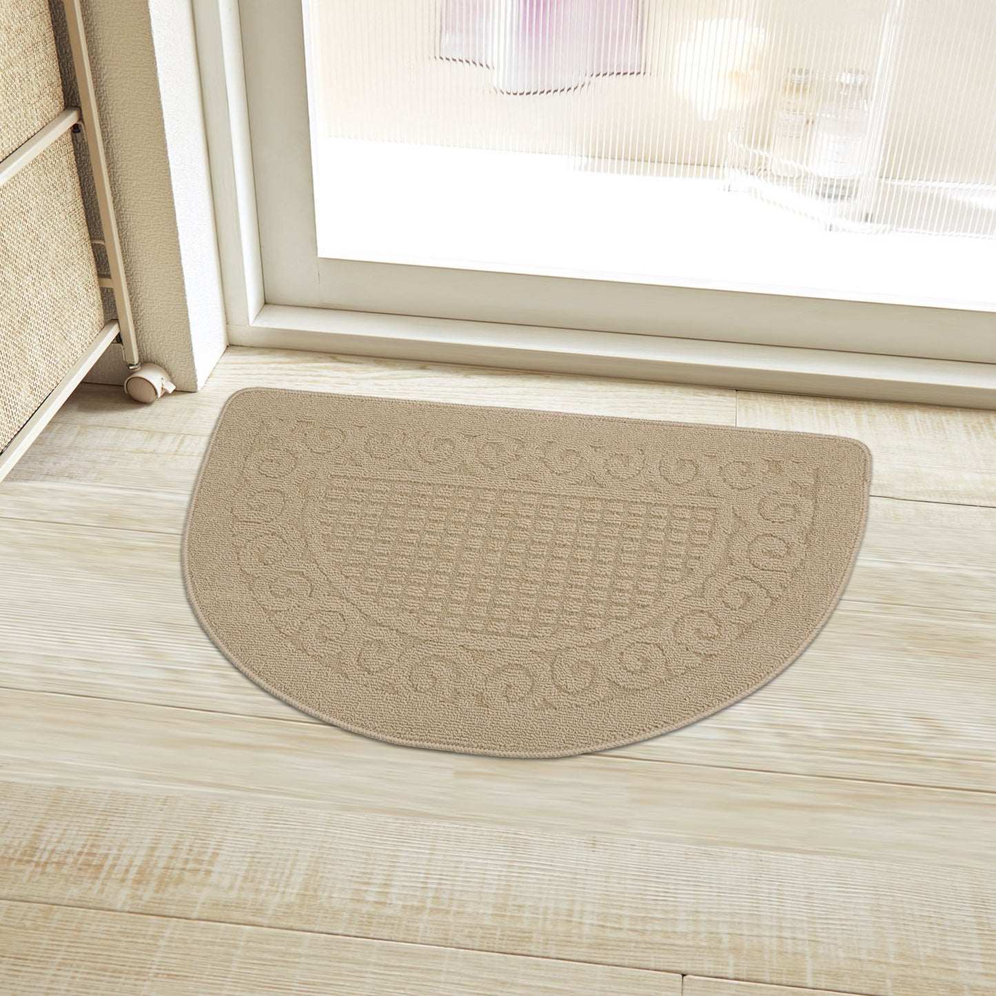Jacquard Solid Decor Non-Slip Carpet Floor Mat Indoor Kitchen Rug, Half Moon 20 x 32 Inch