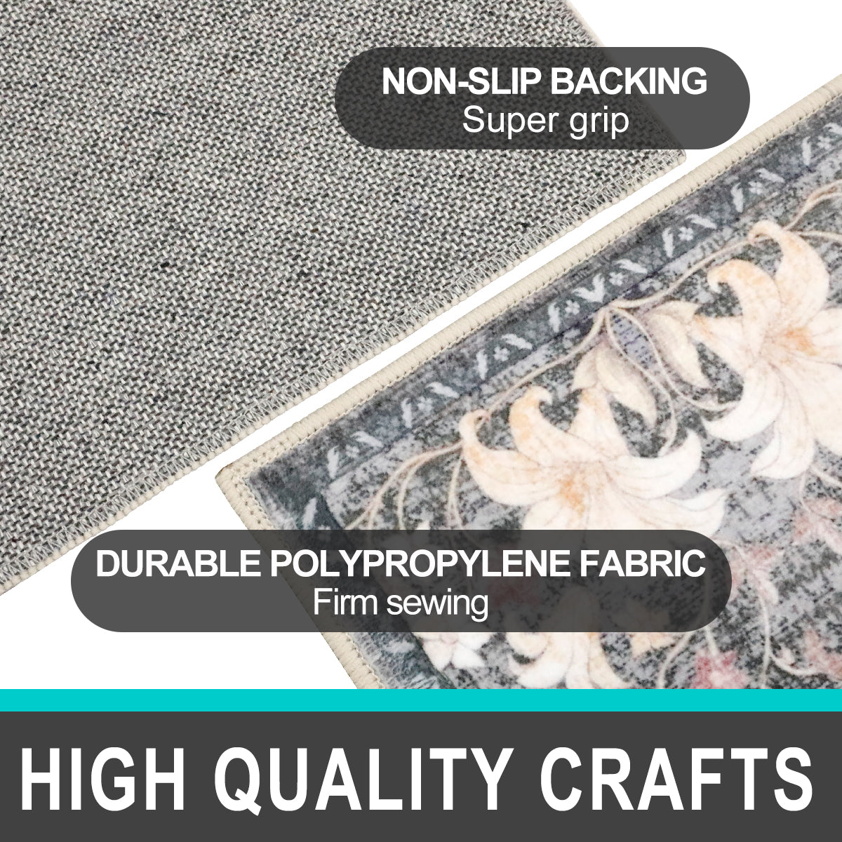 Decor Non-Slip Back Soft Runner Area Carpet Floor Area Rug Indoor Accent Decorative Mat, Elegant Grey Cream Lily Floral