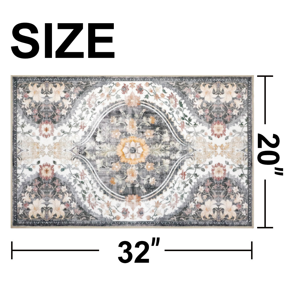 Decor Non-Slip Back Soft Runner Area Carpet Floor Area Rug Indoor Accent Decorative Mat, Elegant Grey Cream Lily Floral