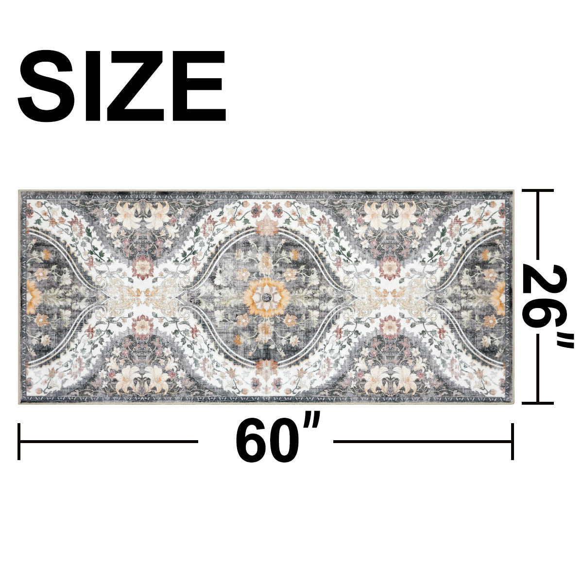Decor Non-Slip Back Soft Runner Area Carpet Floor Area Rug Indoor Accent Decorative Mat, Elegant Grey Cream Lily Floral