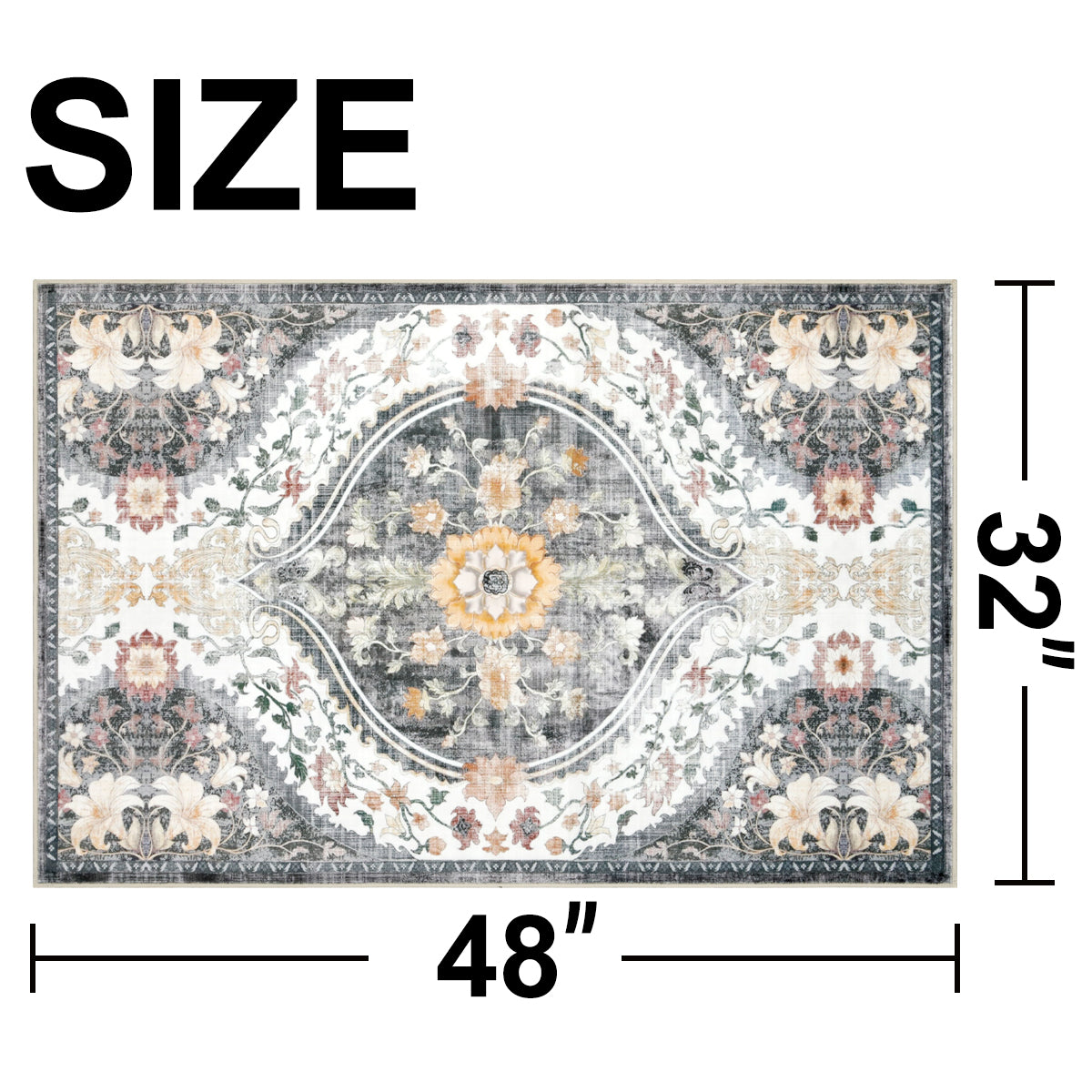 Decor Non-Slip Back Soft Runner Area Carpet Floor Area Rug Indoor Accent Decorative Mat, Elegant Grey Cream Lily Floral