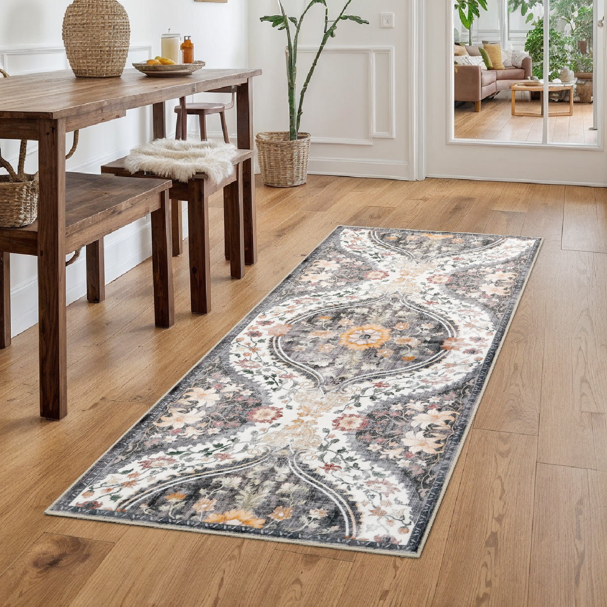 Decor Non-Slip Back Soft Runner Area Carpet Floor Area Rug Indoor Accent Decorative Mat, Elegant Grey Cream Lily Floral