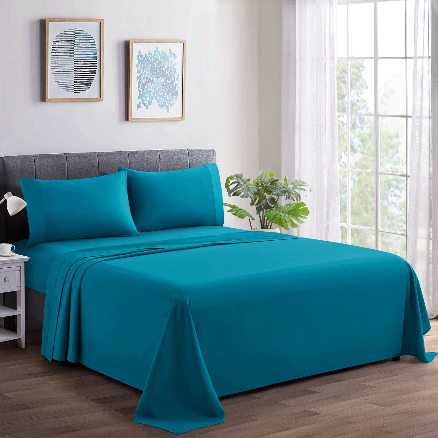 600 Thread Count Cotton Percale Soft Deep Pocket Solid Bedding All Season Sheet Set, Teal