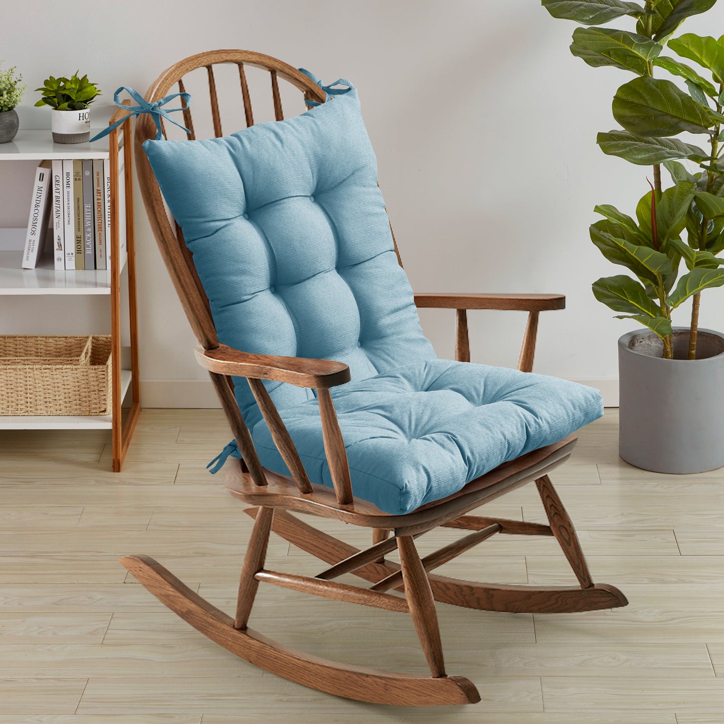 Rocking Chair Cushion Premium Comfortable Thick Nonslip Back Tufted High-Backed Lounger Seat Pads 2 Piece Set, Teal