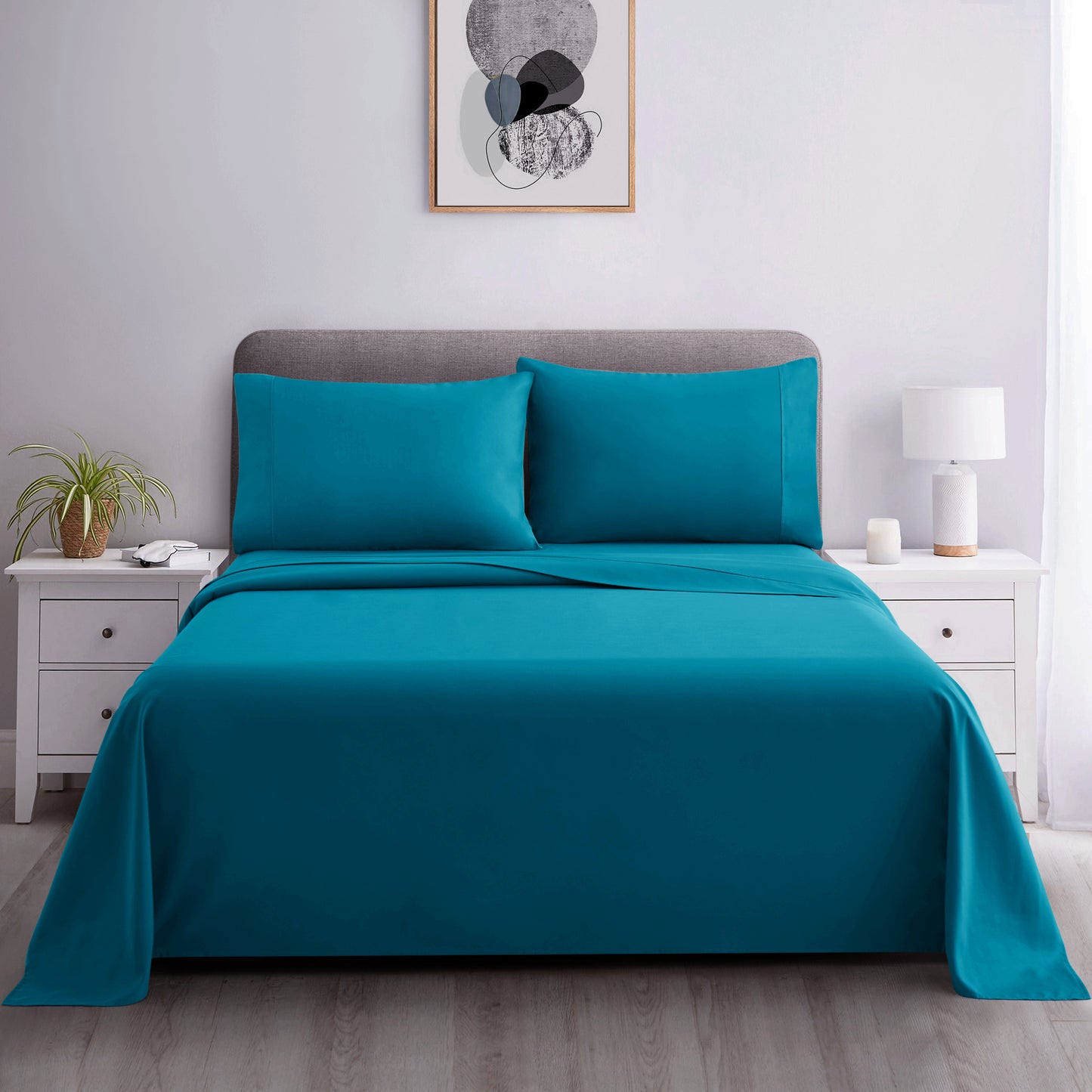 600 Thread Count Cotton Percale Soft Deep Pocket Solid Bedding All Season Sheet Set, Teal