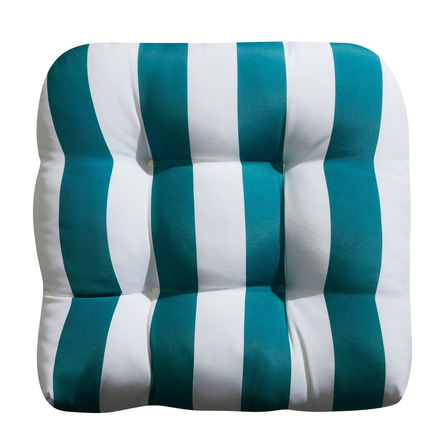 Premium Thick Comfy Seat Patio Pad Tufted Textured Printed Outdoor Chair Cushion 19 x 19 x 4 Inch, Teal White Stripes