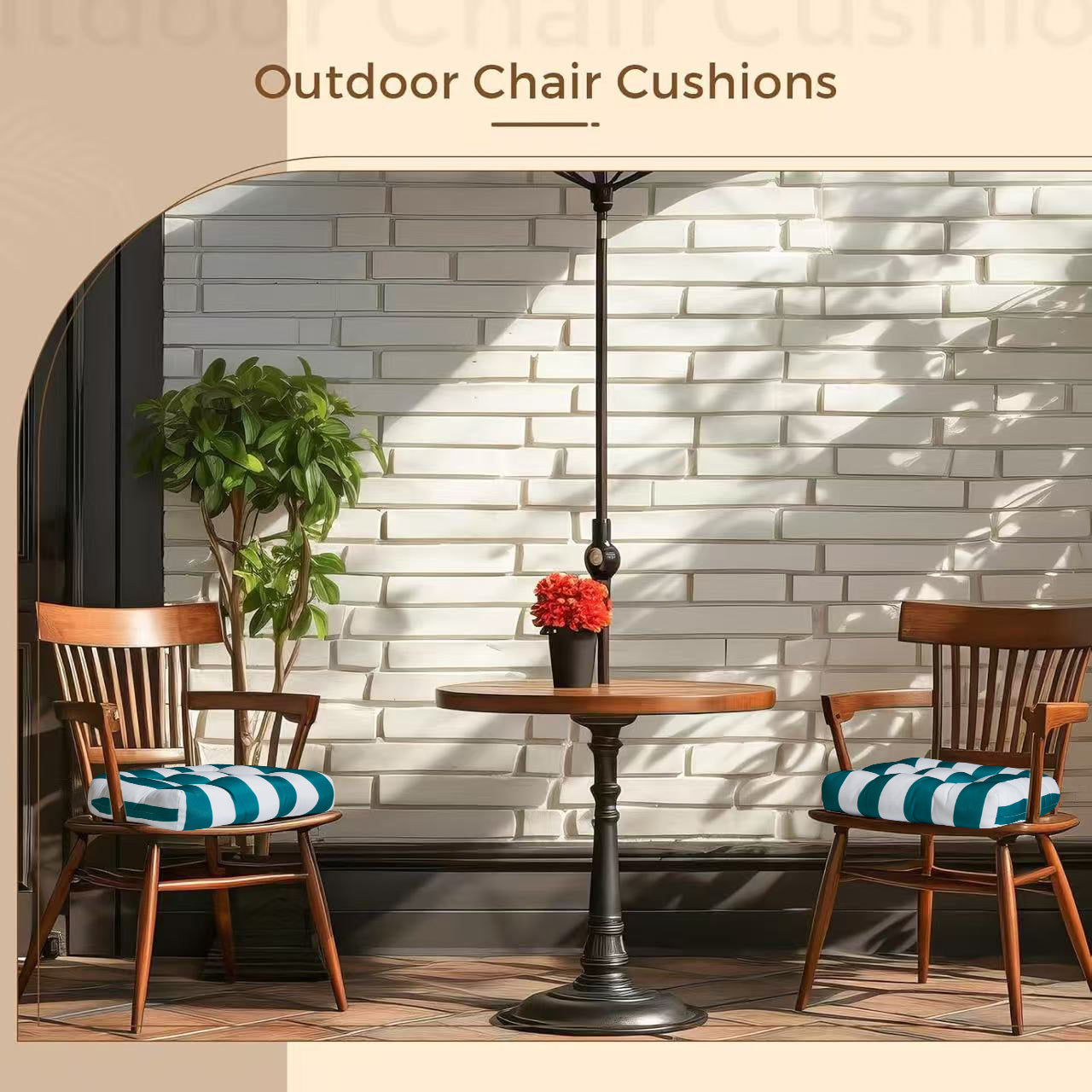 Premium Thick Comfy Seat Patio Pad Tufted Textured Printed Outdoor Chair Cushion 19 x 19 x 4 Inch, Teal White Stripes