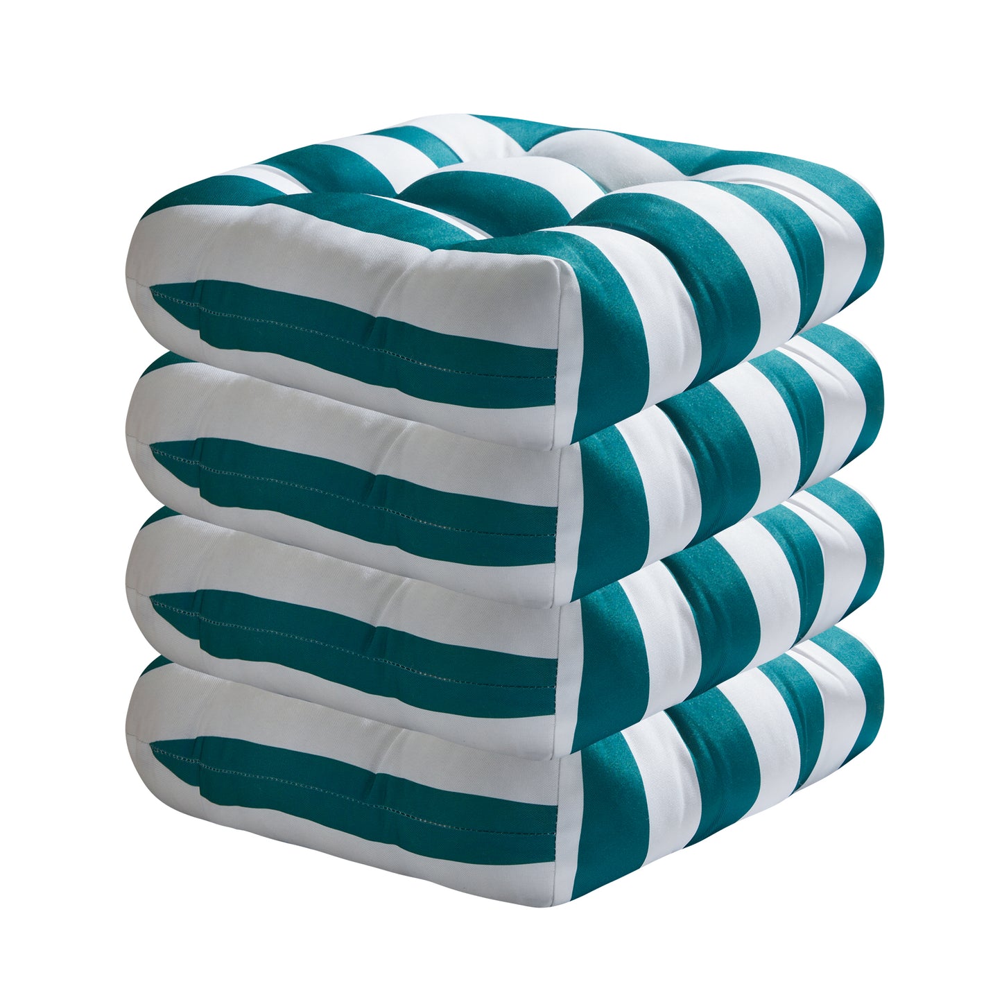 Premium Thick Comfy Seat Patio Pad Tufted Textured Printed Outdoor Chair Cushion 19 x 19 x 4 Inch, Teal White Stripes