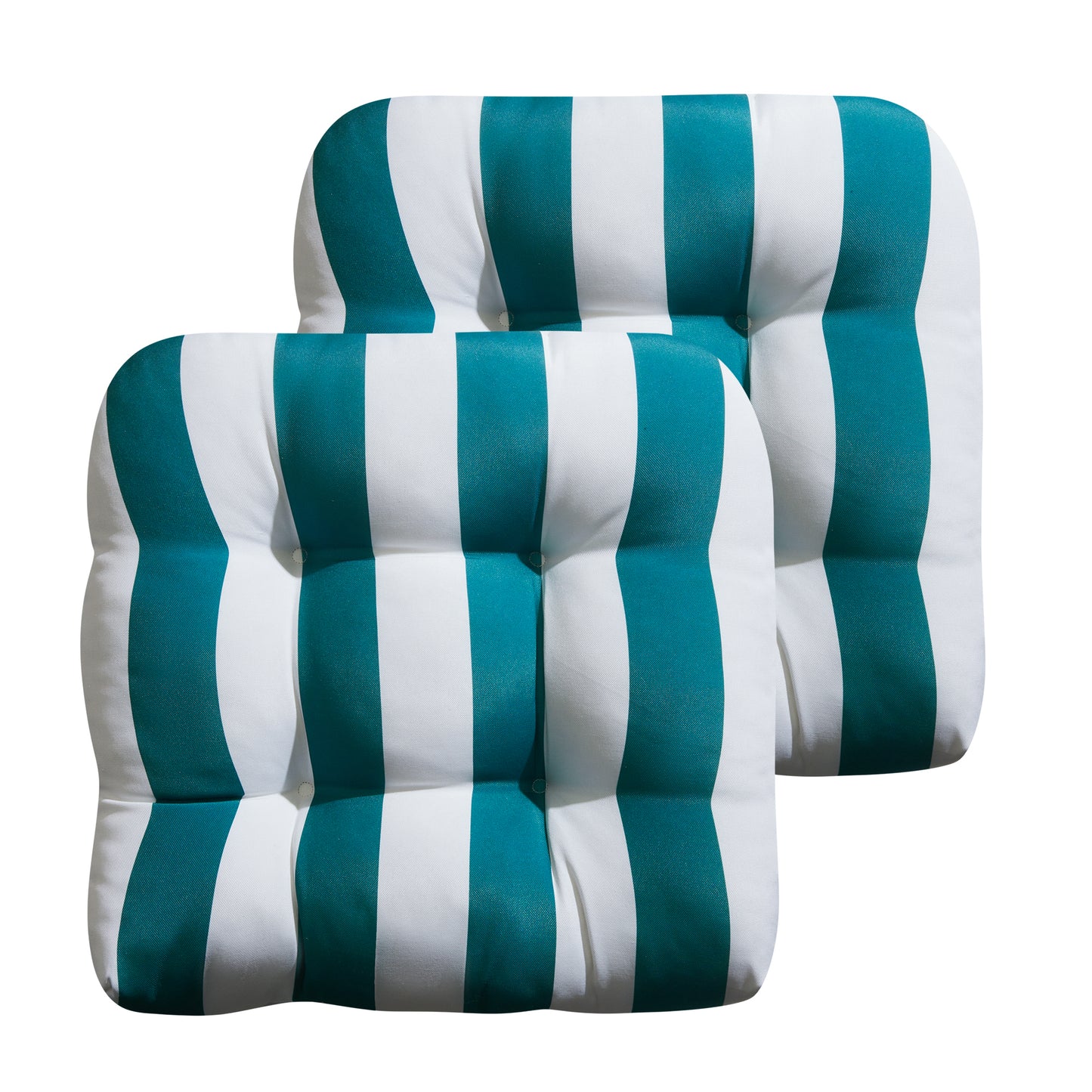 Premium Thick Comfy Seat Patio Pad Tufted Textured Printed Outdoor Chair Cushion 19 x 19 x 4 Inch, Teal White Stripes