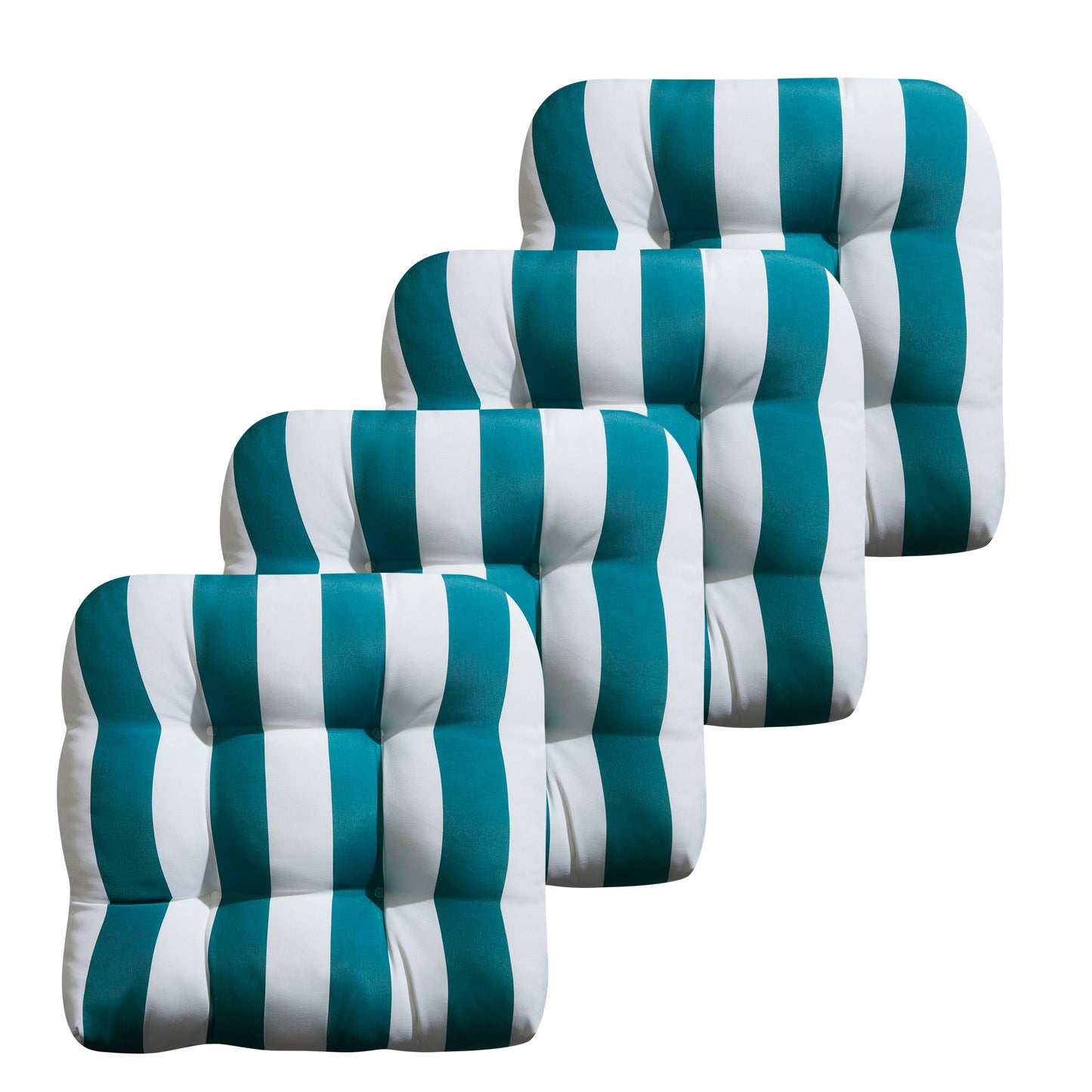 Premium Thick Comfy Seat Patio Pad Tufted Textured Printed Outdoor Chair Cushion 19 x 19 x 4 Inch, Teal White Stripes