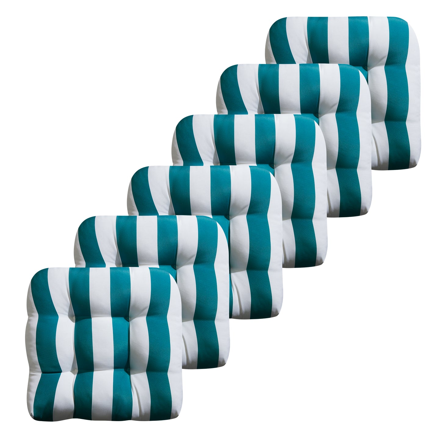 Premium Thick Comfy Seat Patio Pad Tufted Textured Printed Outdoor Chair Cushion 19 x 19 x 4 Inch, Teal White Stripes