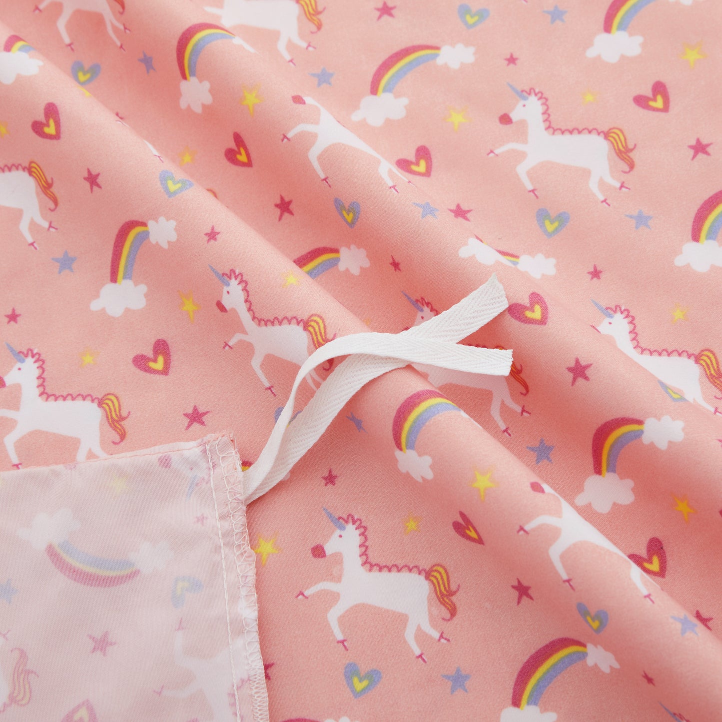 Kids Girls Printed 600 Thread Count Soft Cotton Percale Duvet Cover Set with Corner Tie and Zipper, Pink Unicorn Rainbow