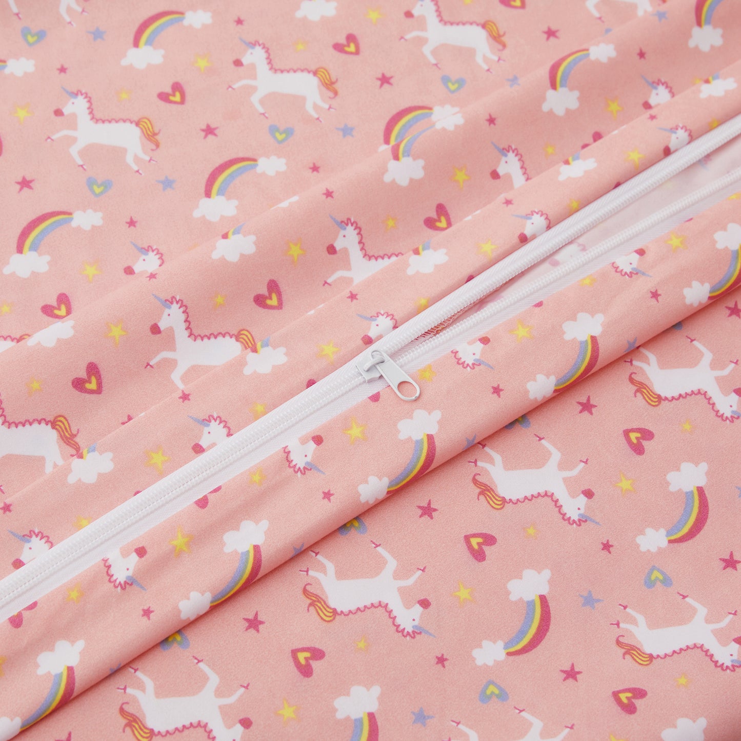 Kids Girls Printed 600 Thread Count Soft Cotton Percale Duvet Cover Set with Corner Tie and Zipper, Pink Unicorn Rainbow