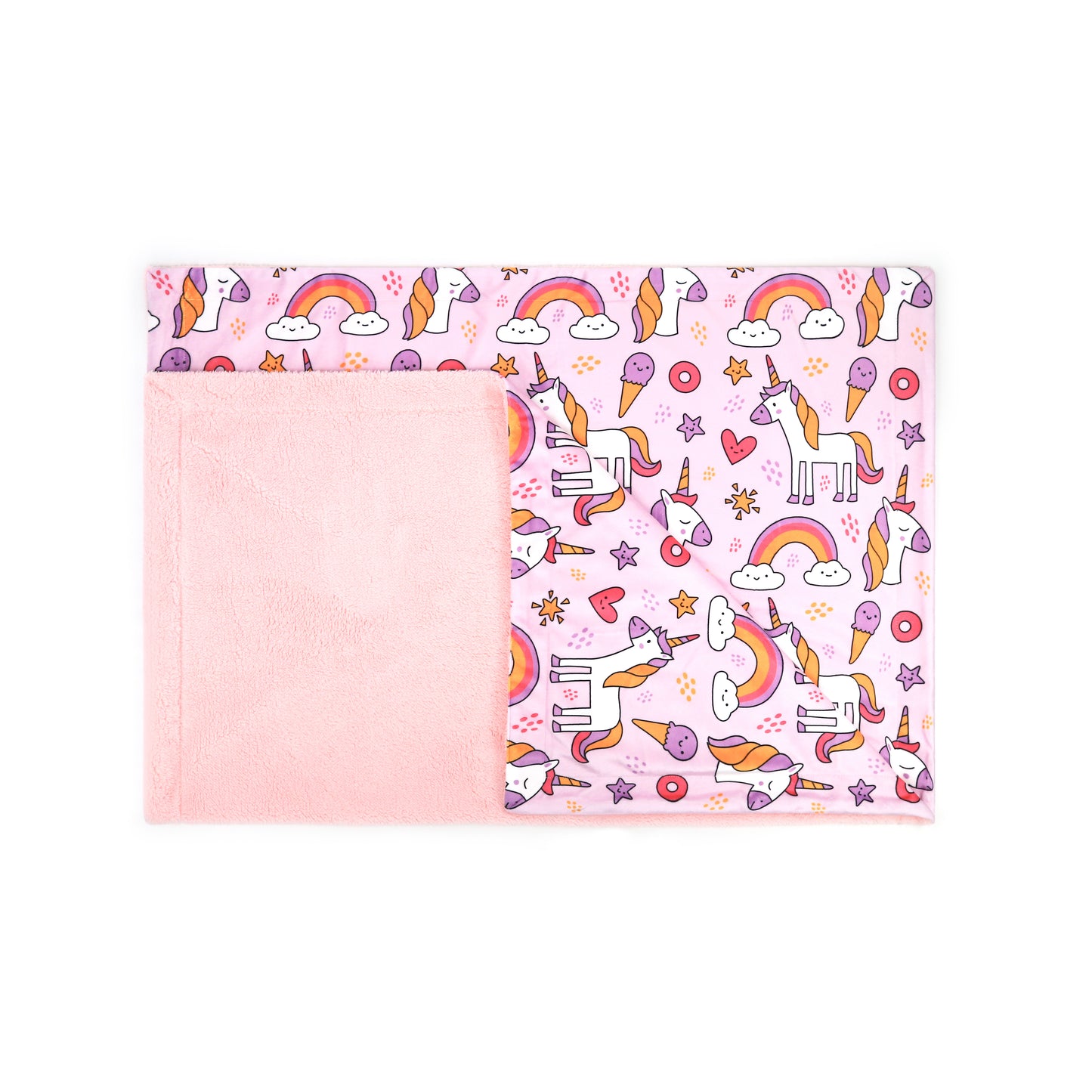 Kid Printed Fluffy Plush Soft Warm Flannel Fleece Children Throw Sherpa Kids Blanket, 40" x 50" Pink Unicorn Rainbow