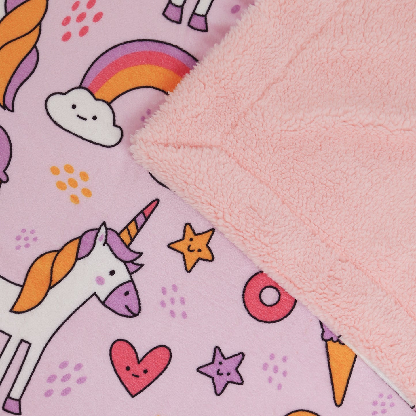 Kid Printed Fluffy Plush Soft Warm Flannel Fleece Children Throw Sherpa Kids Blanket, 40" x 50" Pink Unicorn Rainbow