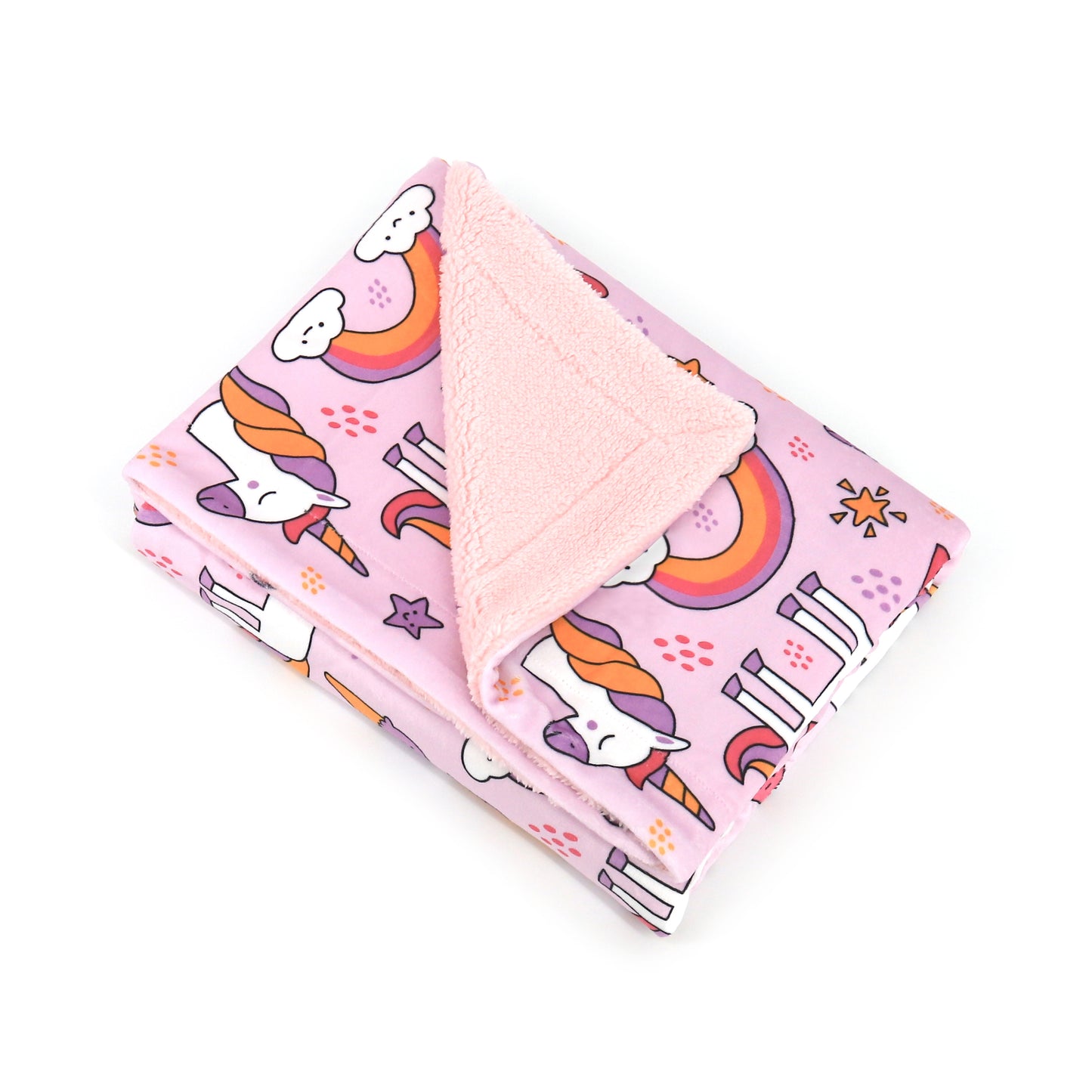 Kid Printed Fluffy Plush Soft Warm Flannel Fleece Children Throw Sherpa Kids Blanket, 40" x 50" Pink Unicorn Rainbow