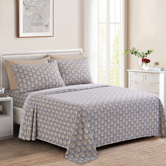 Printed Rayon from Bamboo Soft Deep Pocket Bedding All Season Sheet Set, Taupe Grey Floral
