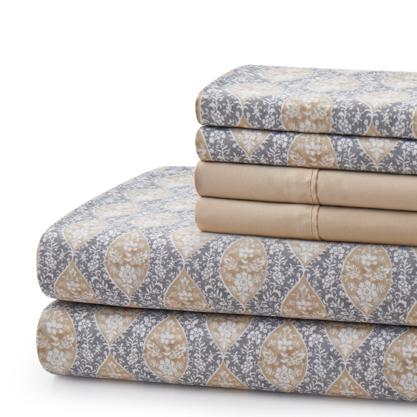 Printed Rayon from Bamboo Soft Deep Pocket Bedding All Season Sheet Set, Taupe Grey Floral