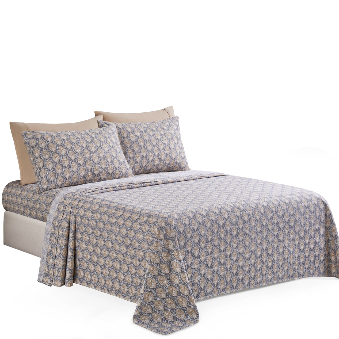 Printed Rayon from Bamboo Soft Deep Pocket Bedding All Season Sheet Set, Taupe Grey Floral