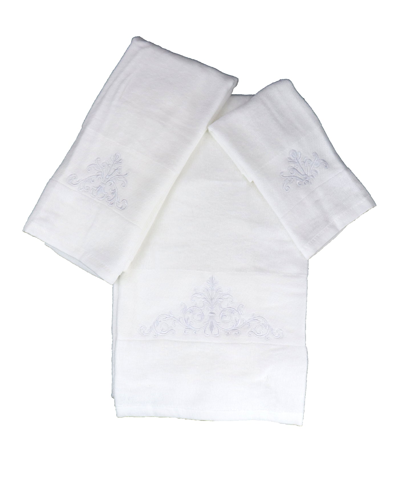 Premium Luxury Decor 100% Cotton Soft Bathroom Modern Embroidered 3 Piece Towel Set, Blazon Pattern