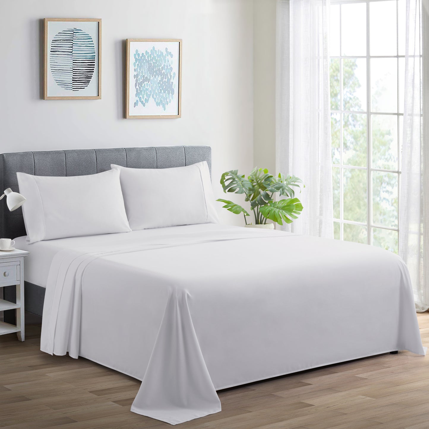 600 Thread Count Cotton Percale Soft Deep Pocket Solid Bedding All Season Sheet Set, White