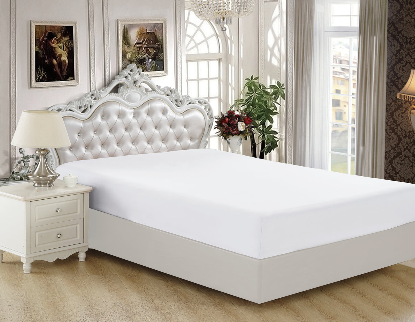 Solid Rayon from Bamboo Soft Silky Deep Pocket All Season Bedding Wrinkle Free Fitted Sheet, White