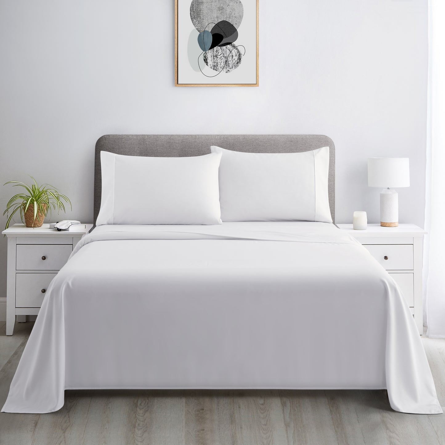 600 Thread Count Cotton Percale Soft Deep Pocket Solid Bedding All Season Sheet Set, White
