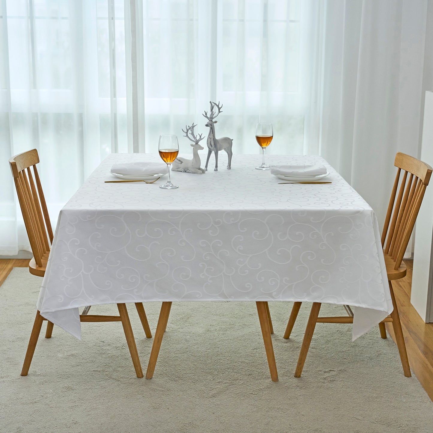 Jacquard Waterproof Thick Luxury Premium Solid Liquid Repellent Stain Resistant Decorative Home Kitchen Tablecloth, White Color