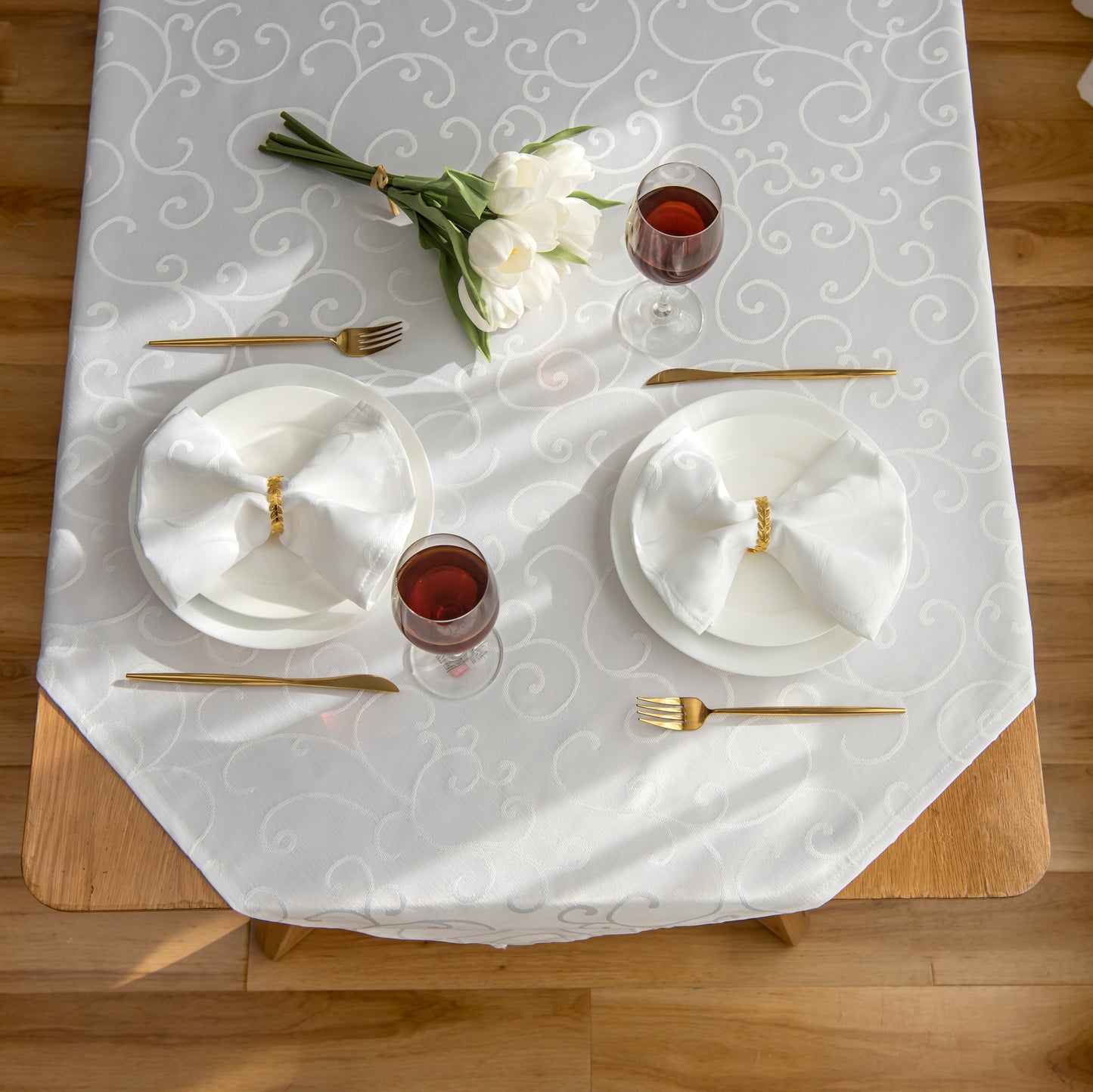 Jacquard Waterproof Thick Luxury Premium Solid Liquid Repellent Stain Resistant Decorative Home Kitchen Tablecloth, White Color