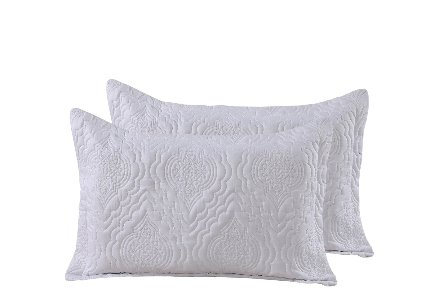 Embossed Pinsonic Solid Bedding Soft Summer Quilt Set, White Color