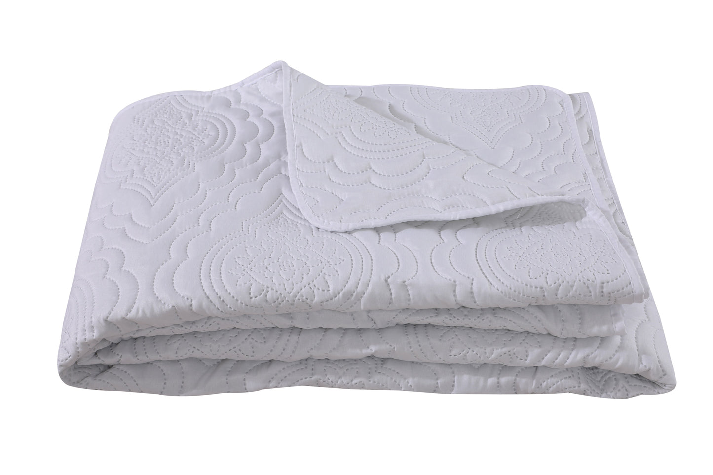 Embossed Pinsonic Solid Bedding Soft Summer Quilt Set, White Color