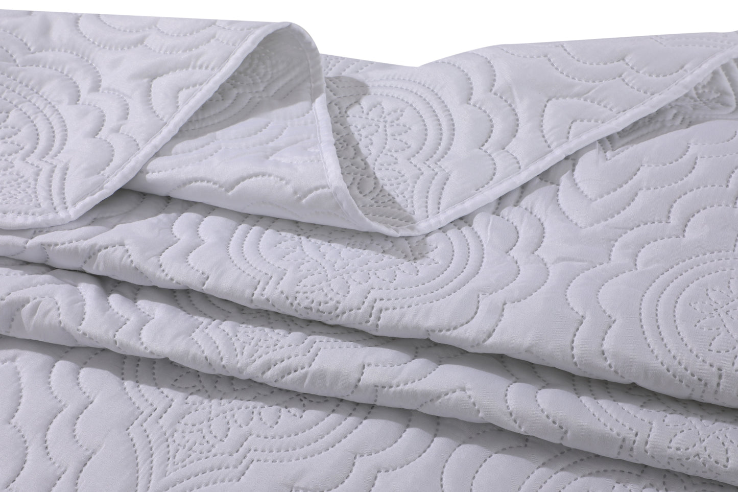 Embossed Pinsonic Solid Bedding Soft Summer Quilt Set, White Color