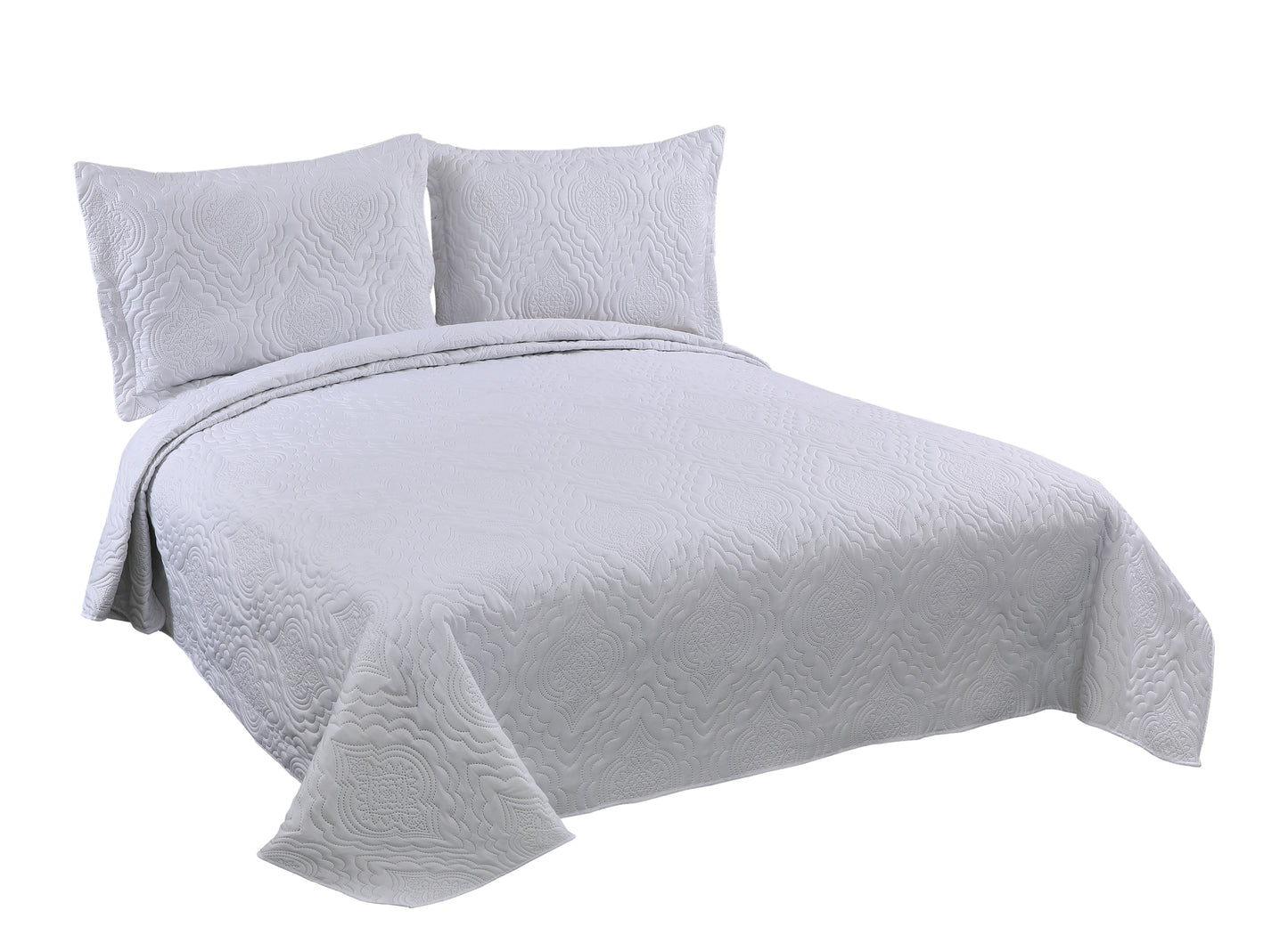 Embossed Pinsonic Solid Bedding Soft Summer Quilt Set, White Color