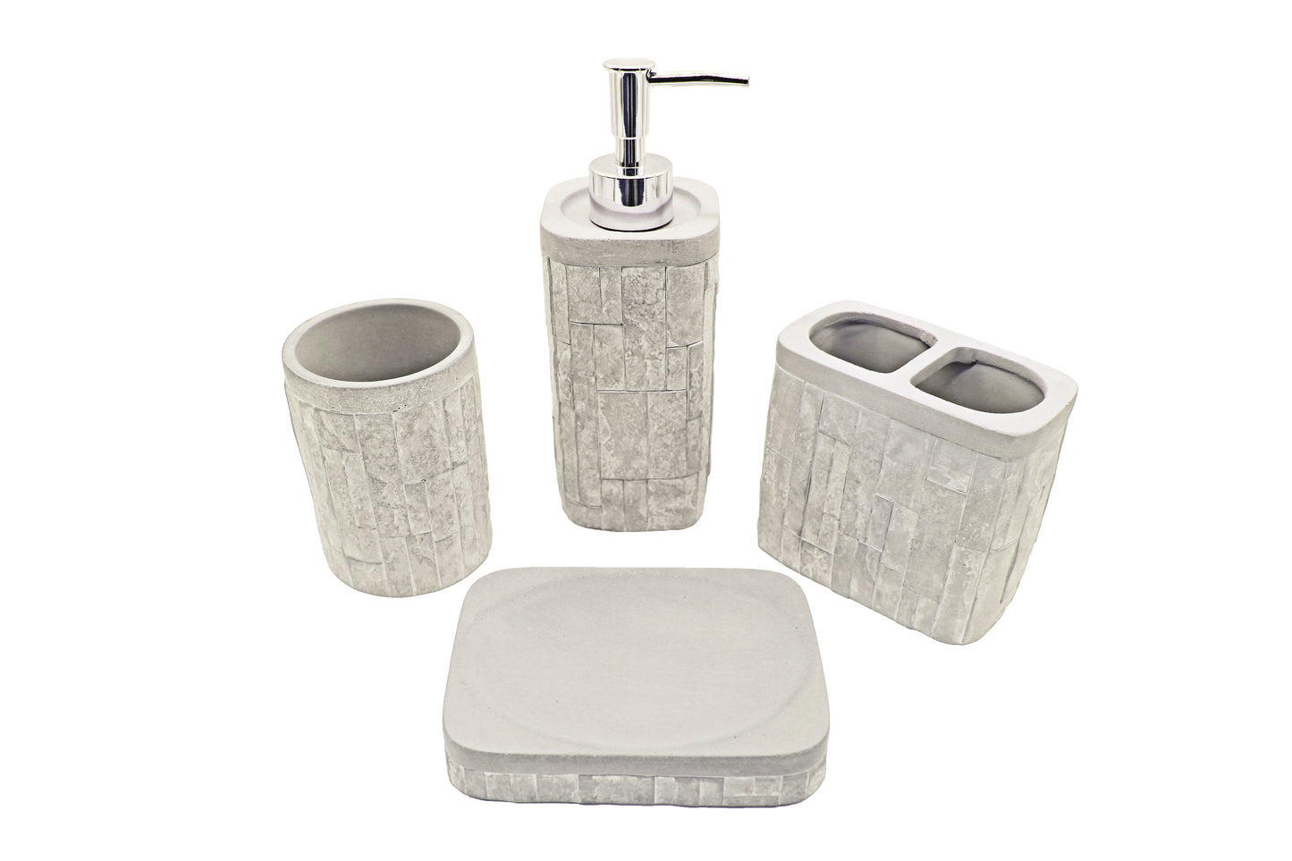 Modern Luxury Décor Bath Accessory Ensemble Bathroom Lotion Dispenser Toothbrush Holder Tumbler Soap Dish, Grey Brick Concrete
