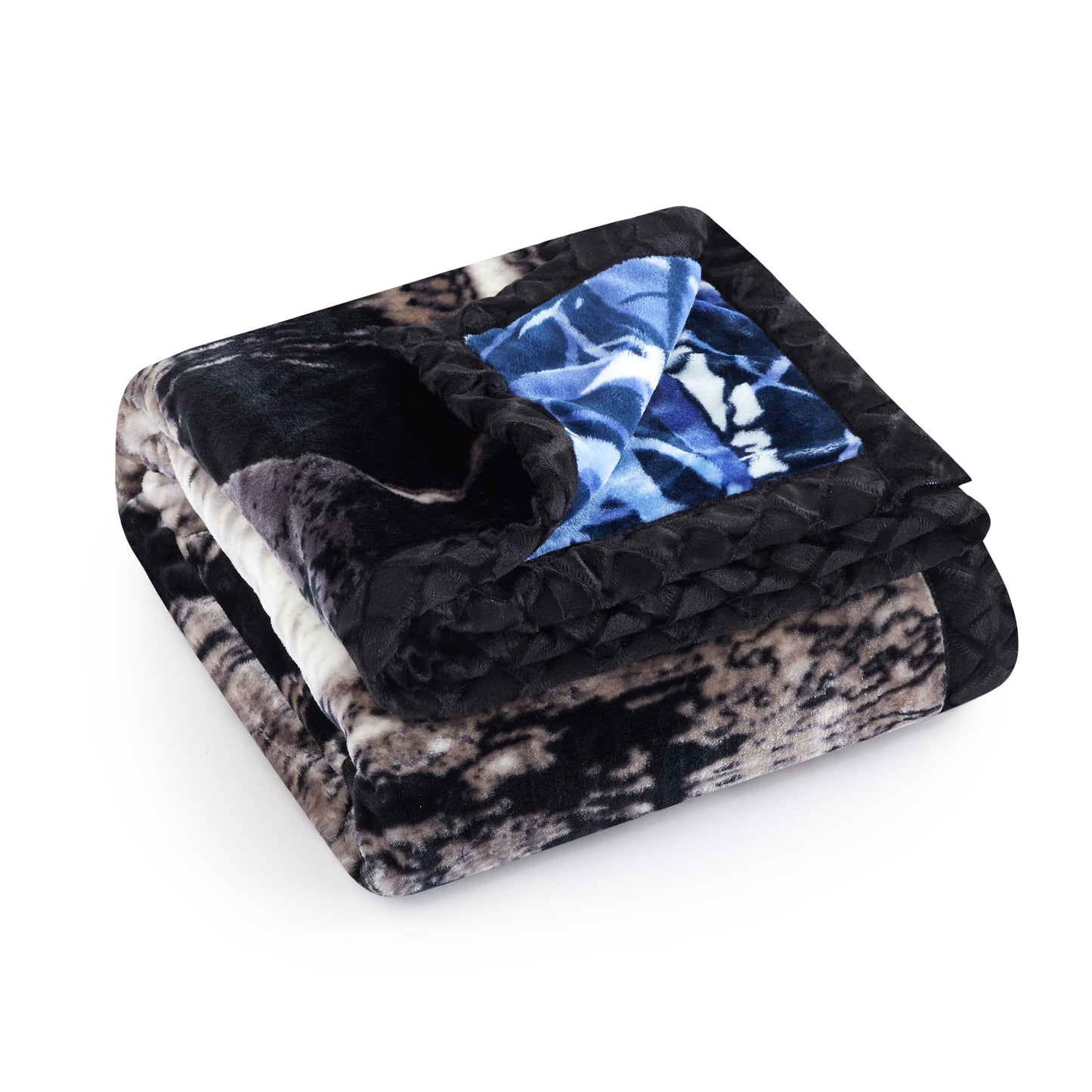 Printed Reversible Woven Fluffy Plush Soft Warm Korean Style 2 Ply Flannel Fleece Throw Animal Mink Blanket, 78" x 86" Wolf
