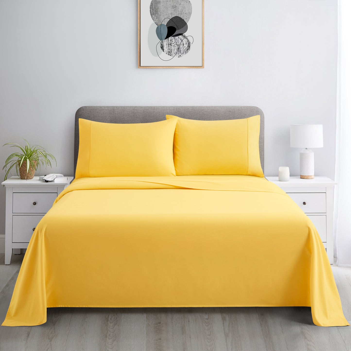 600 Thread Count Cotton Percale Soft Deep Pocket Solid Bedding All Season Sheet Set, Yellow
