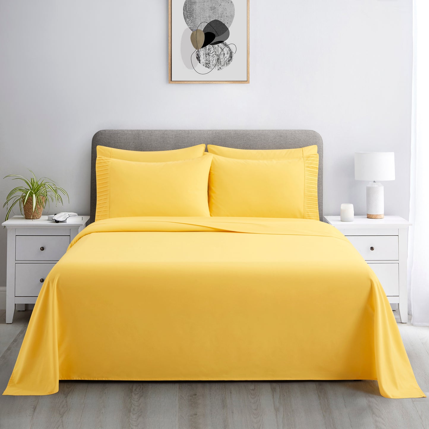 Solid Rayon from Bamboo Soft Silky Deep Pocket Bedding All Season Sheet Set, Yellow