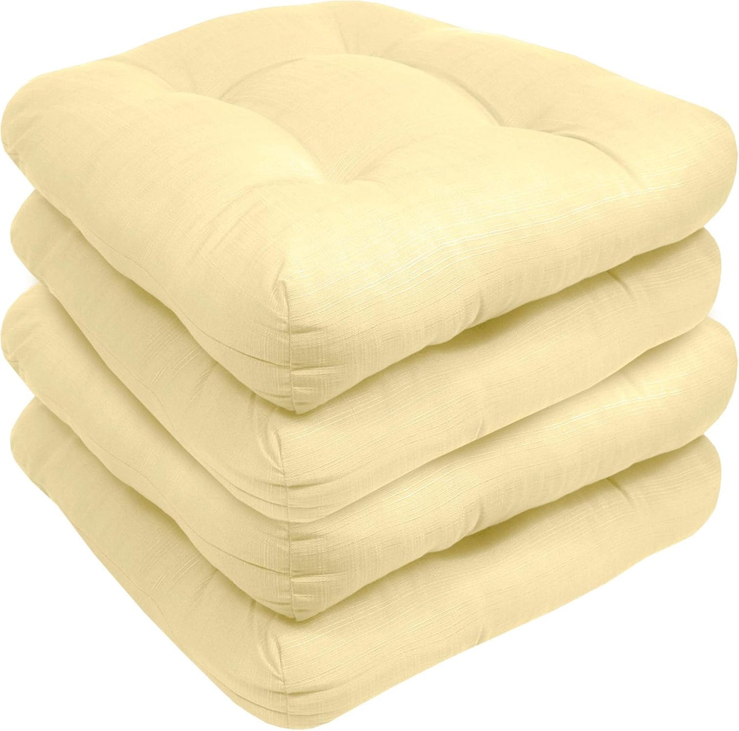 Premium Thick Comfy Seat Patio Pad Tufted Textured Solid Outdoor Chair Cushion 19 x 19 x 4 Inch, Yellow