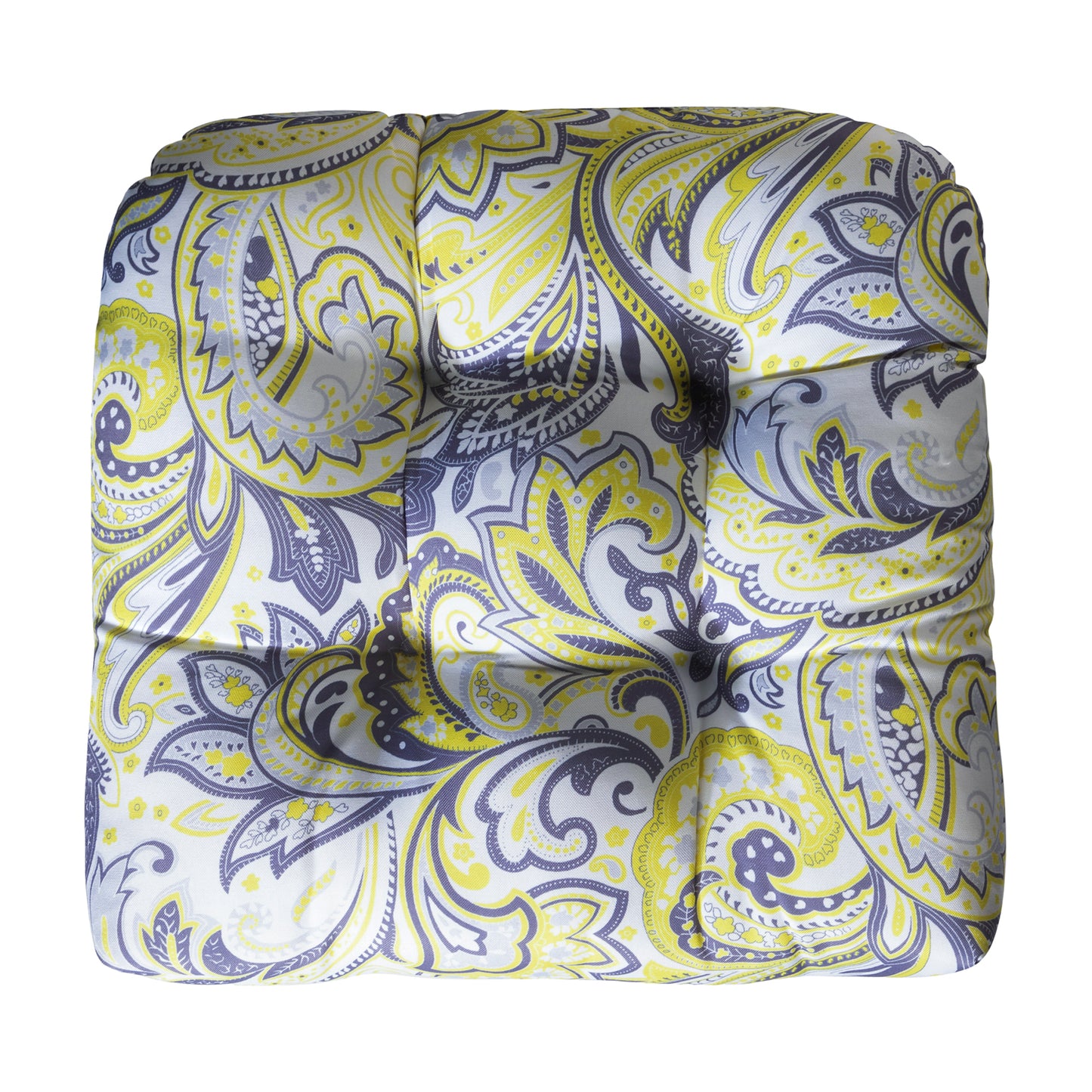 Premium Thick Comfy Seat Patio Pad Tufted Textured Printed Outdoor Chair Cushion 19 x 19 x 4 Inch, Yellow Paisley Floral