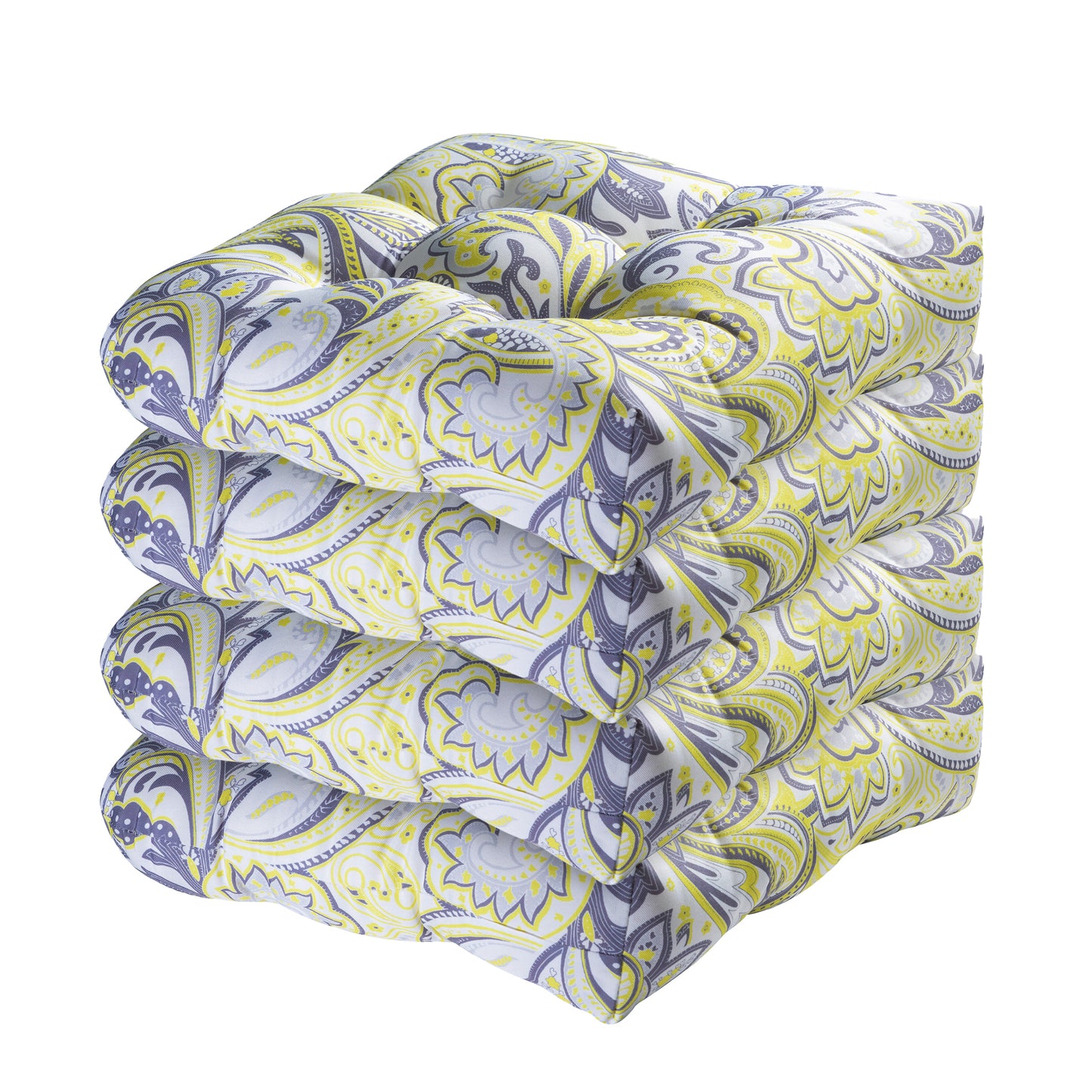 Premium Thick Comfy Seat Patio Pad Tufted Textured Printed Outdoor Chair Cushion 19 x 19 x 4 Inch, Yellow Paisley Floral