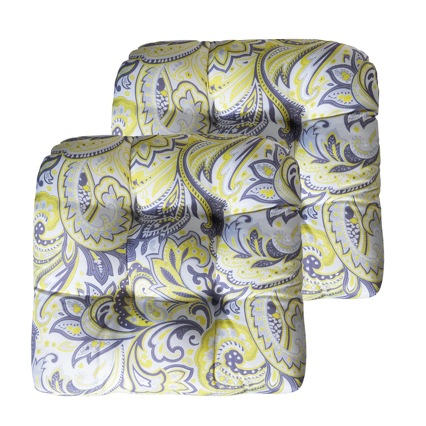 Premium Thick Comfy Seat Patio Pad Tufted Textured Printed Outdoor Chair Cushion 19 x 19 x 4 Inch, Yellow Paisley Floral