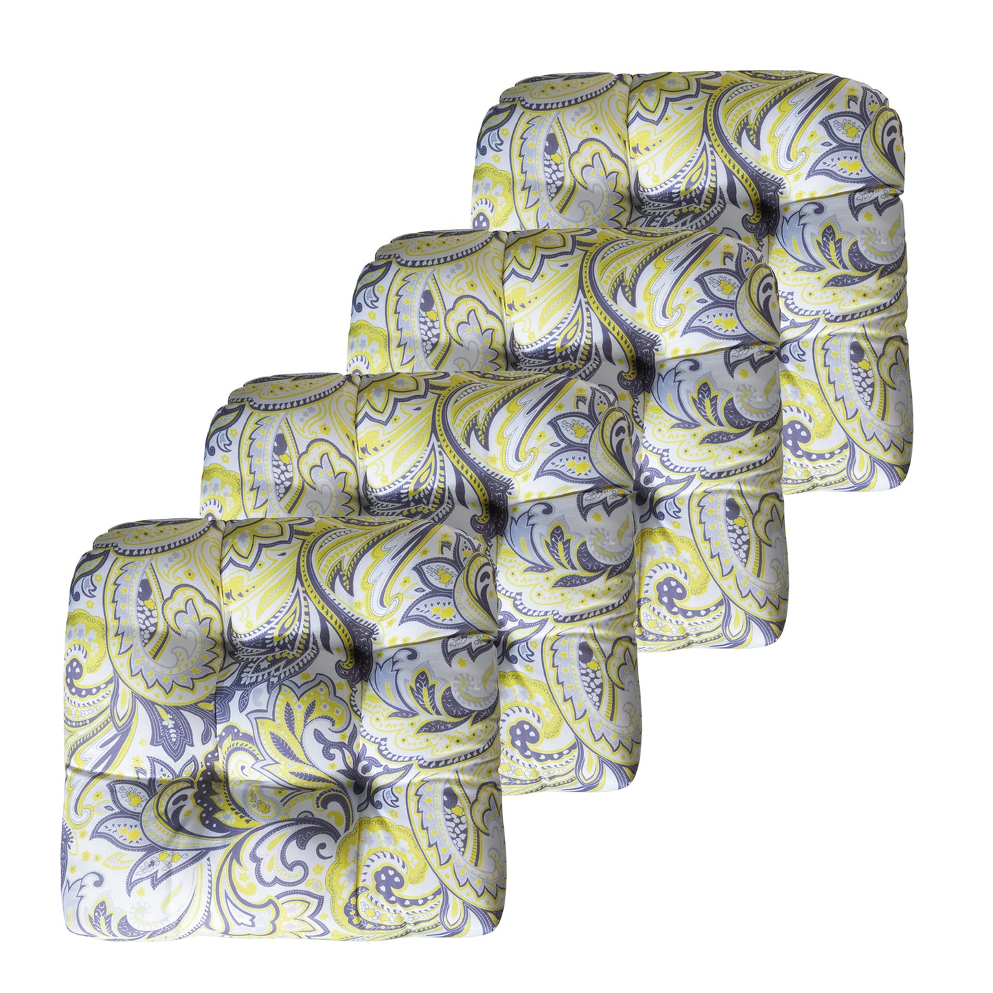 Premium Thick Comfy Seat Patio Pad Tufted Textured Printed Outdoor Chair Cushion 19 x 19 x 4 Inch, Yellow Paisley Floral