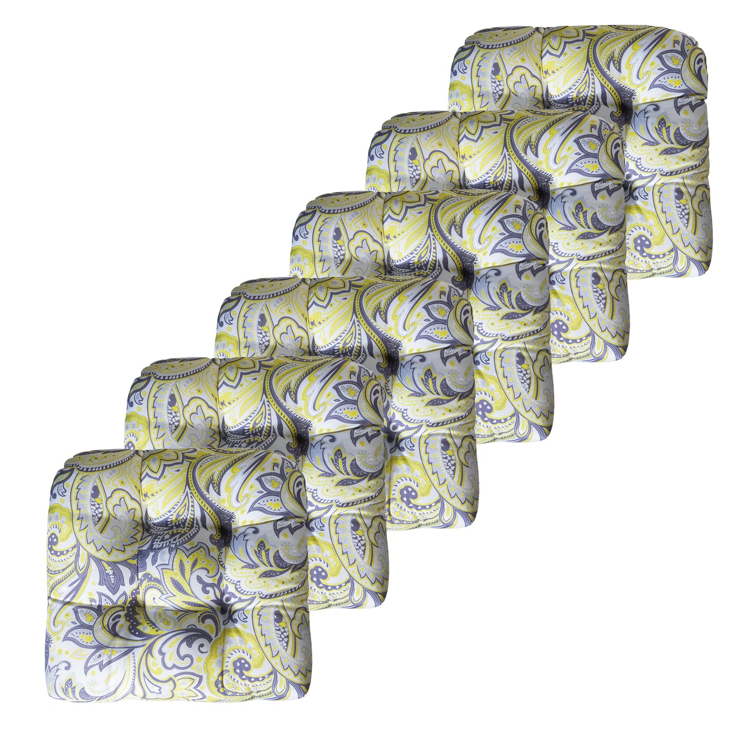 Premium Thick Comfy Seat Patio Pad Tufted Textured Printed Outdoor Chair Cushion 19 x 19 x 4 Inch, Yellow Paisley Floral