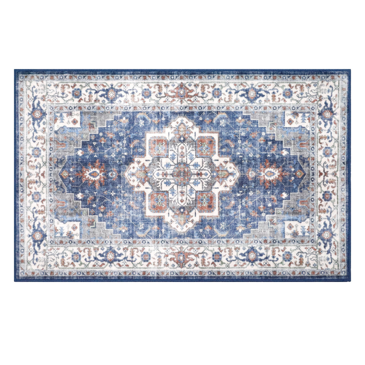 Decor Non-Slip Back Soft Runner Area Carpet Floor Area Rug Indoor Accent Decorative Mat, Modern Blue Red Floral