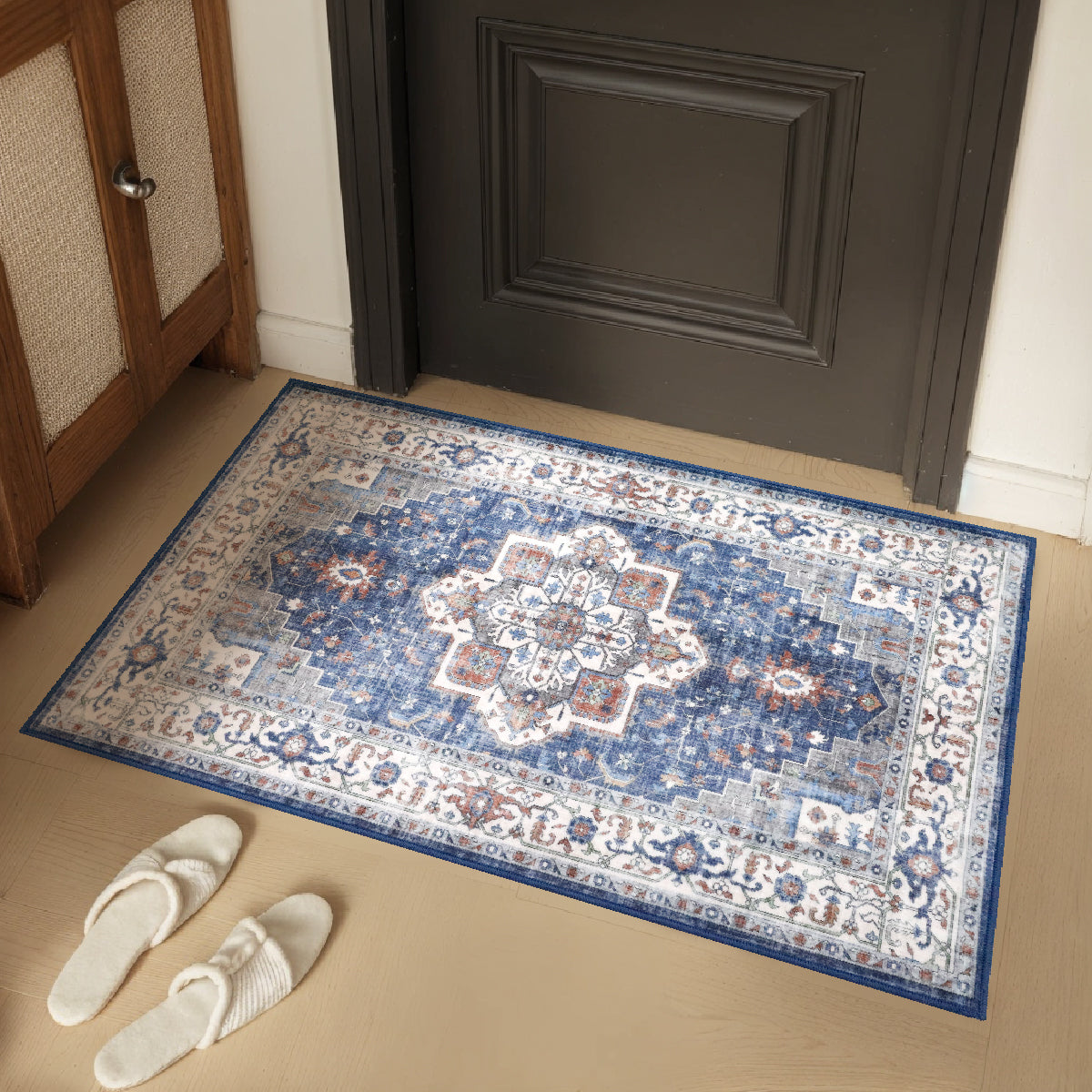 Decor Non-Slip Back Soft Runner Area Carpet Floor Area Rug Indoor Accent Decorative Mat, Modern Blue Red Floral