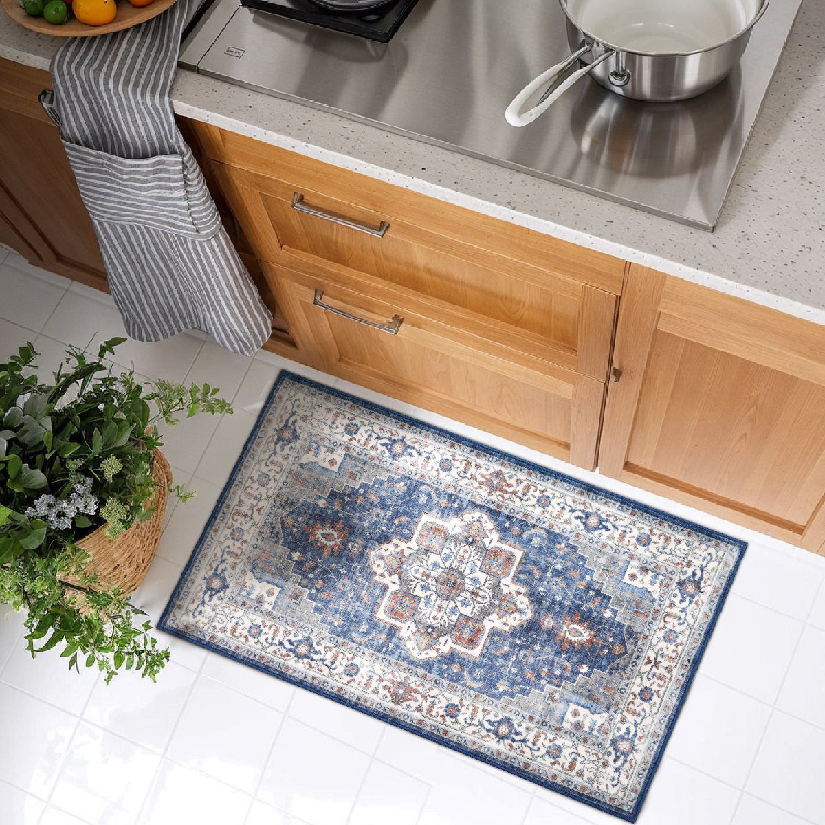 Decor Non-Slip Back Soft Runner Area Carpet Floor Area Rug Indoor Accent Decorative Mat, Modern Blue Red Floral