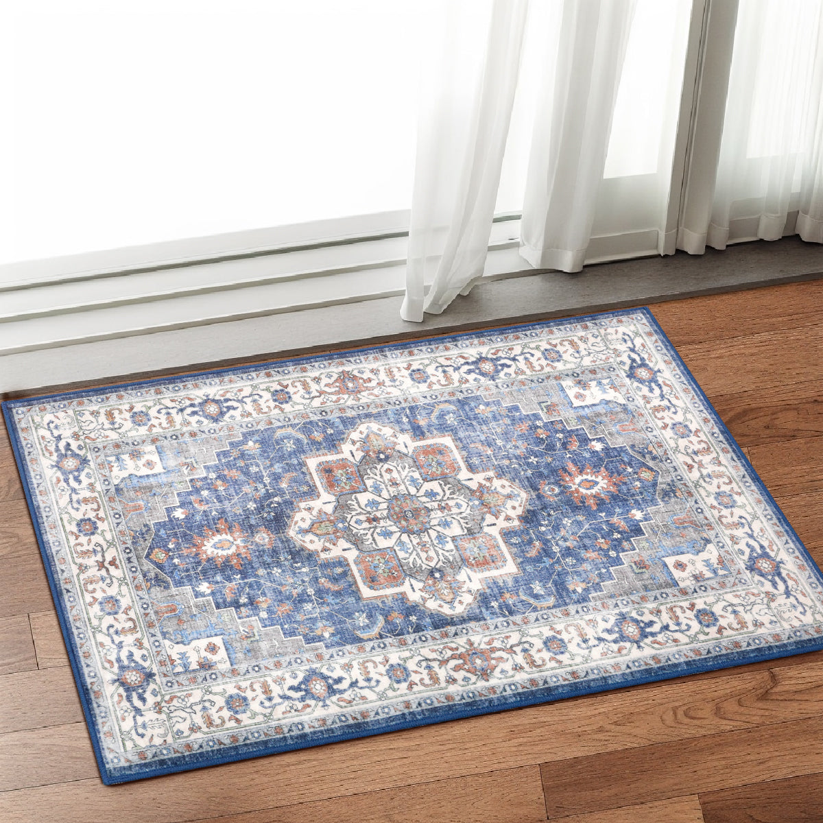 Decor Non-Slip Back Soft Runner Area Carpet Floor Area Rug Indoor Accent Decorative Mat, Modern Blue Red Floral