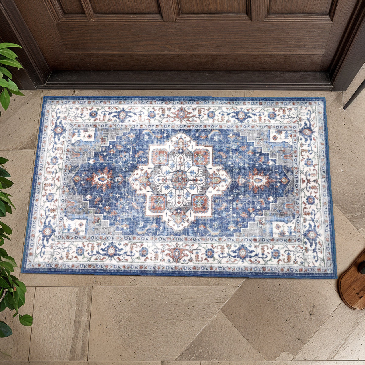Decor Non-Slip Back Soft Runner Area Carpet Floor Area Rug Indoor Accent Decorative Mat, Modern Blue Red Floral