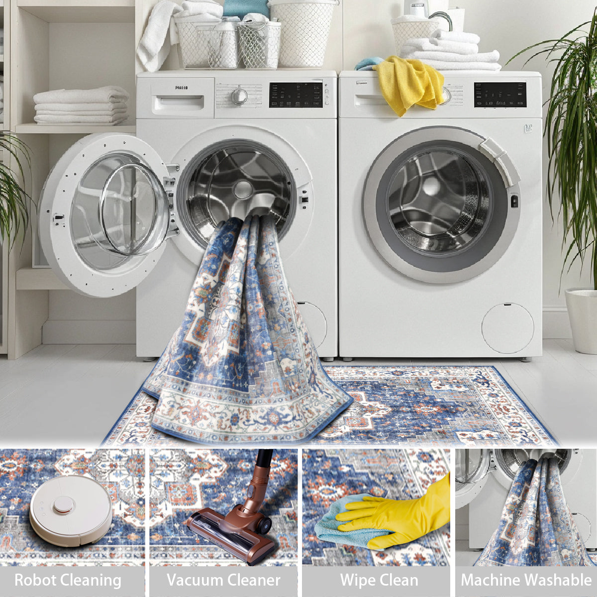 Decor Non-Slip Back Soft Runner Area Carpet Floor Area Rug Indoor Accent Decorative Mat, Modern Blue Red Floral