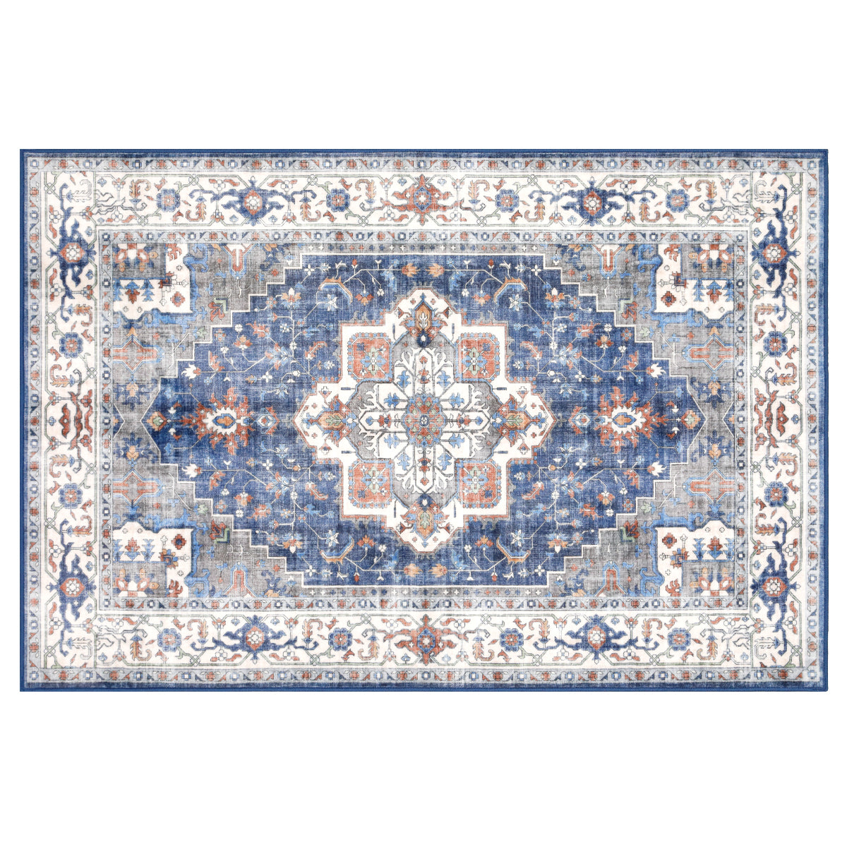 Decor Non-Slip Back Soft Runner Area Carpet Floor Area Rug Indoor Accent Decorative Mat, Modern Blue Red Floral